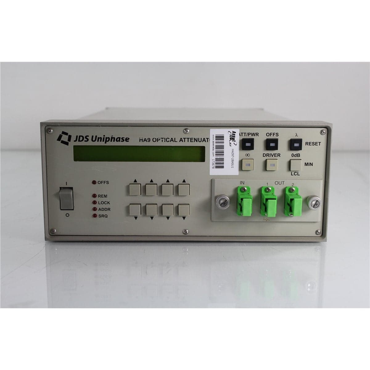 JDS Uniphase HA097+28ASU1 HA9 9/125 Optical Attenuator with 1:2 Switch and SC/APC Front Bulkheads