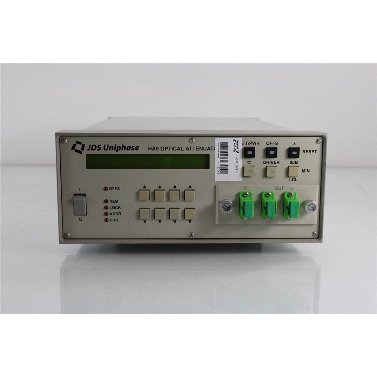 JDS Uniphase HA097+28KSU1 HA9 9/125 Optical Attenuator with 1:2 Switch and SC/APC Front Bulkheads